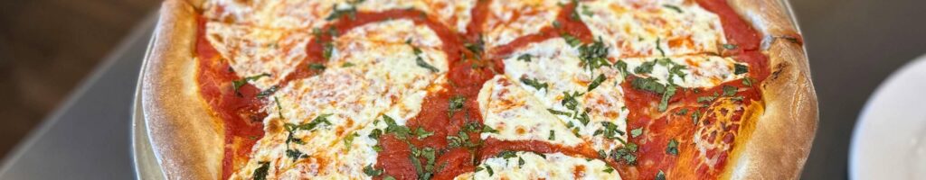 close up of margherita pizza