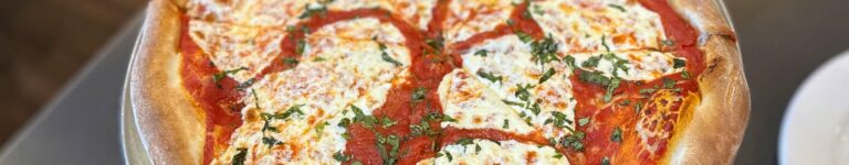 close up of margherita pizza