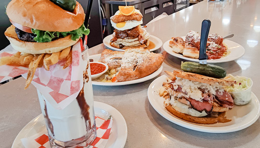 Max and Louie's meals. B.F.S. (burger, fries and shake), Robert Stack, Meatball and spaghetti, calzone, the max and louie sadwich.