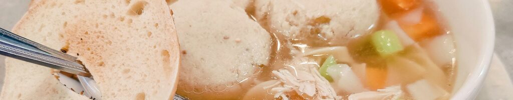 close up of matzoh ball soup