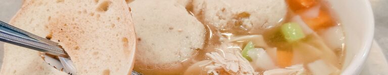 close up of matzoh ball soup